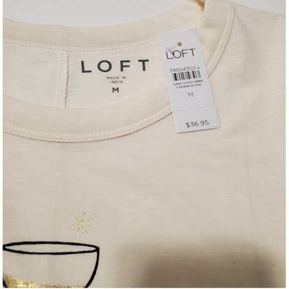 NWT LOFT Festive Metallic Gold Shimmering Champagne Glass Celebration T Size M - Picture 7 of 8